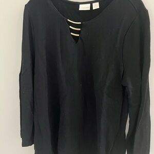 Chico's Elegant Black Blouse with Gold Detail